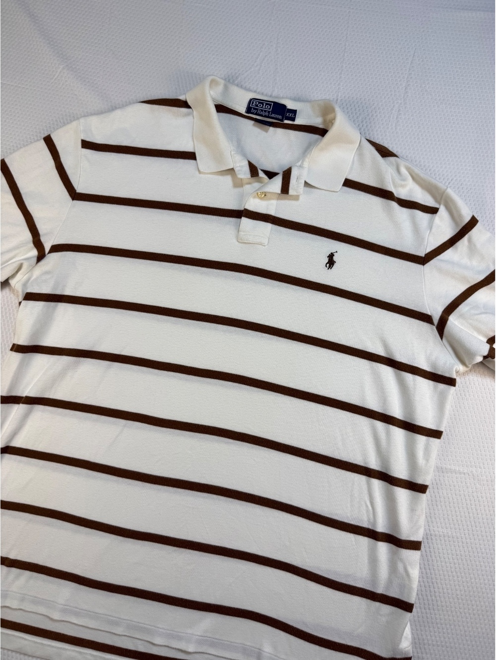 Vintage Polo Ralph Lauren Polo Shirt Mens XXL Brown Cream Stripe Preppy Cotton